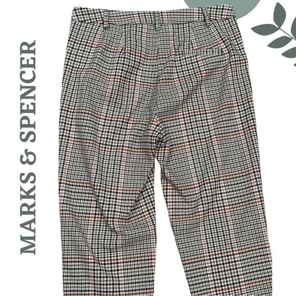 Marks & Spencer “The Mia” Slim Plaid Dress Pants Black Cream Pink Brown Size 10 - Picture 4 of 6